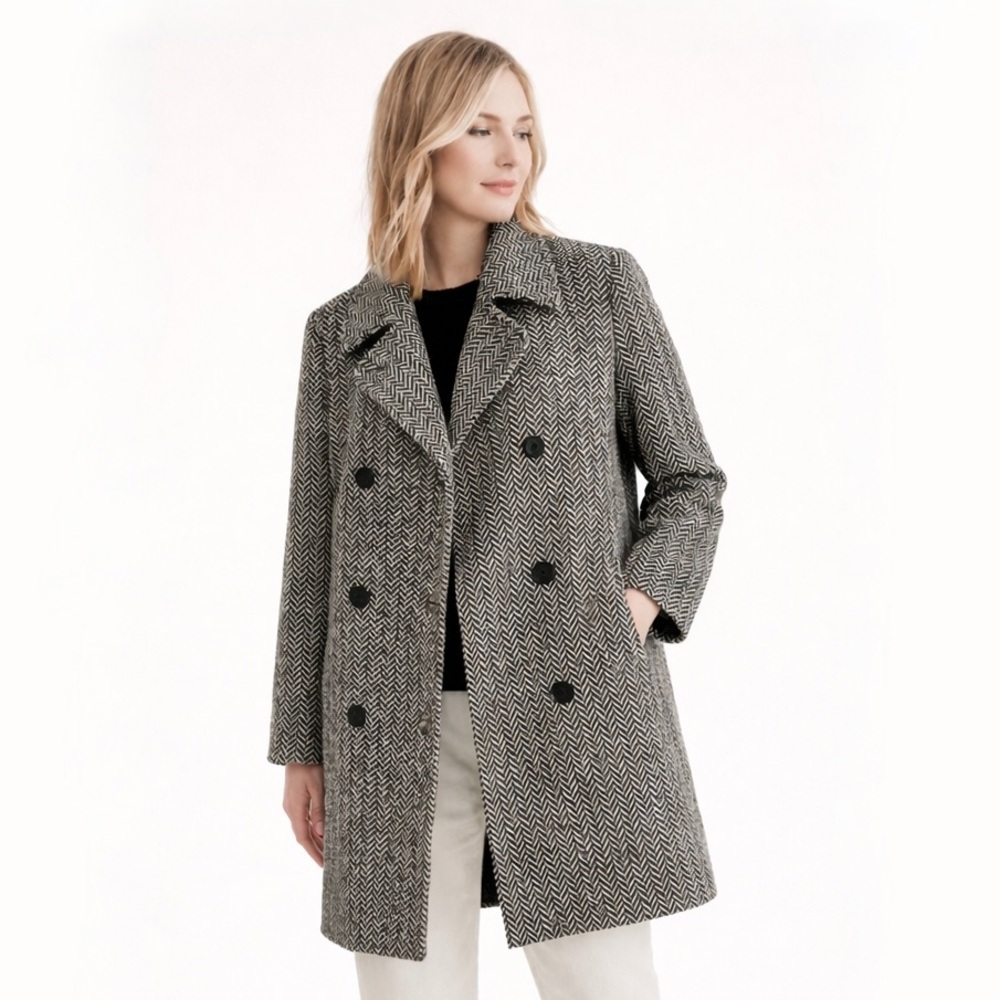 L.L BEAN Double Breasted Wool Herringbone Pea Coat 12 Petite